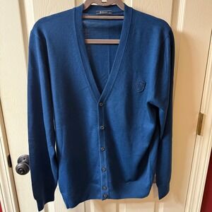 Galvanni Mens L Dark Blue V Neck Button Front Cardigan Sweater Designed in Italy